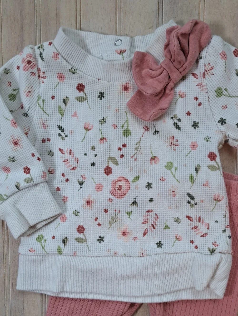 Laura Ashley Baby Floral Waffle Knit 2 Piece Outfit Set 0-3m Ribbed Leggings